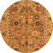 Round Machine Washable Oriental Orange Traditional Area Rugs, wshabs4308org