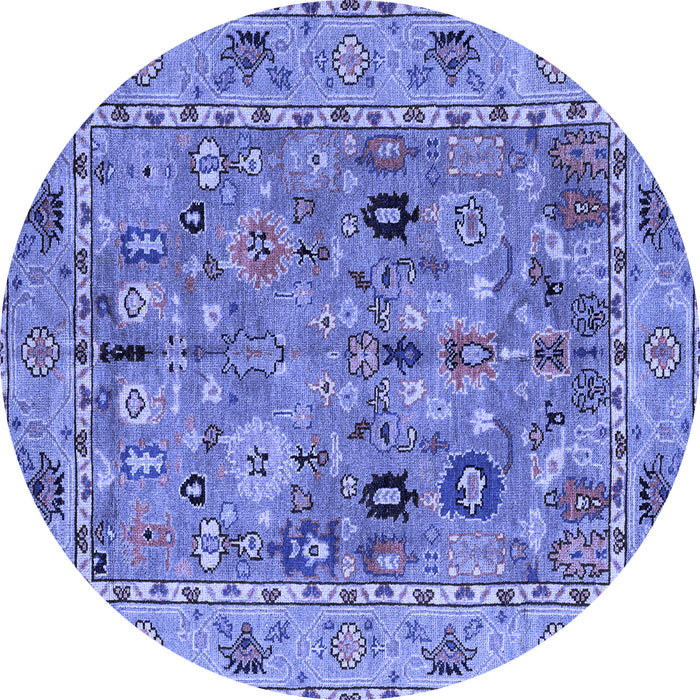 Round Machine Washable Oriental Blue Traditional Rug, wshabs4308blu