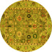 Round Machine Washable Oriental Yellow Traditional Rug, wshabs4308yw