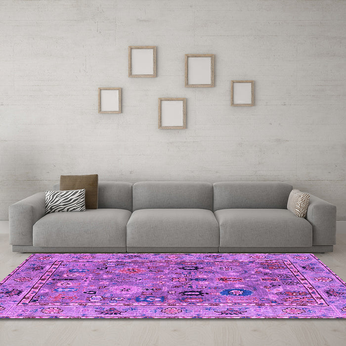Machine Washable Oriental Purple Traditional Area Rugs in a Living Room, wshabs4308pur