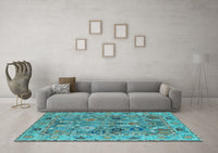 Machine Washable Oriental Light Blue Traditional Rug, wshabs4308lblu