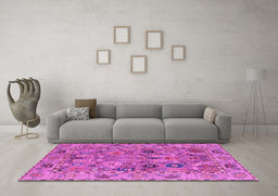 Machine Washable Oriental Pink Traditional Rug in a Living Room, wshabs4308pnk