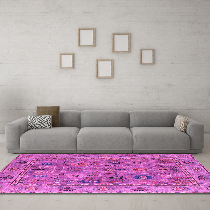 Machine Washable Oriental Pink Traditional Rug in a Living Room, wshabs4308pnk