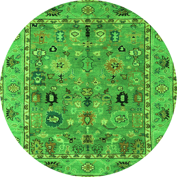 Round Machine Washable Oriental Green Traditional Area Rugs, wshabs4308grn