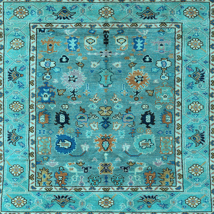 Square Machine Washable Oriental Light Blue Traditional Rug, wshabs4308lblu