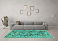 Machine Washable Oriental Turquoise Traditional Rug, wshabs4308turq