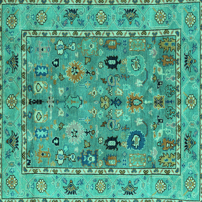 Square Machine Washable Oriental Turquoise Traditional Area Rugs, wshabs4308turq