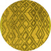 Round Abstract Yellow Modern Rug, abs4309yw