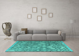 Machine Washable Abstract Turquoise Modern Area Rugs in a Living Room,, wshabs4309turq