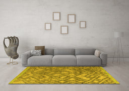 Machine Washable Abstract Yellow Modern Rug in a Living Room, wshabs4309yw