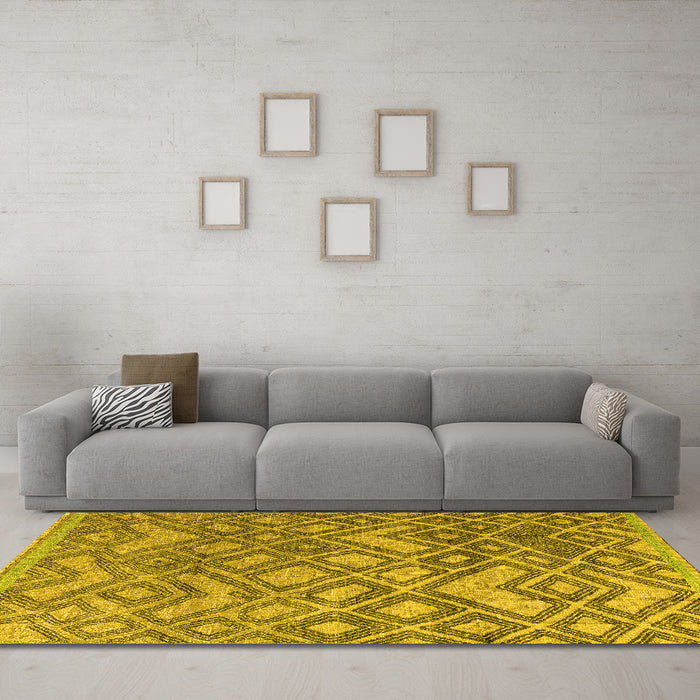 Machine Washable Abstract Yellow Modern Rug in a Living Room, wshabs4309yw
