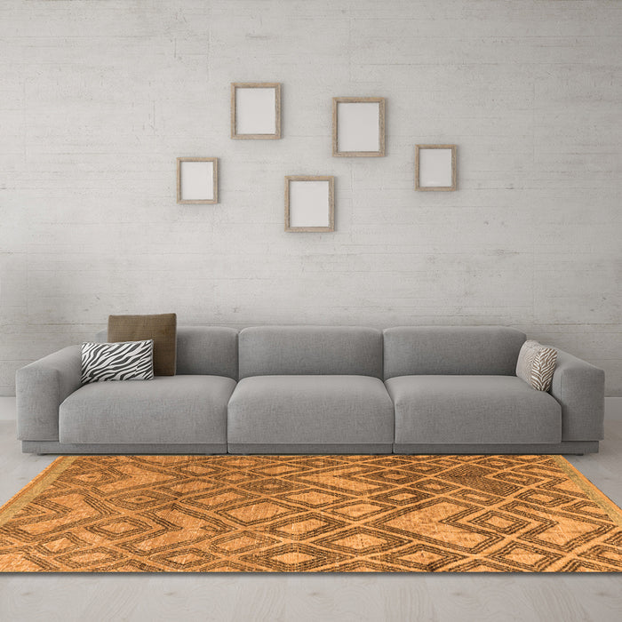 Machine Washable Abstract Orange Modern Area Rugs in a Living Room, wshabs4309org