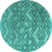 Round Abstract Turquoise Modern Rug, abs4309turq