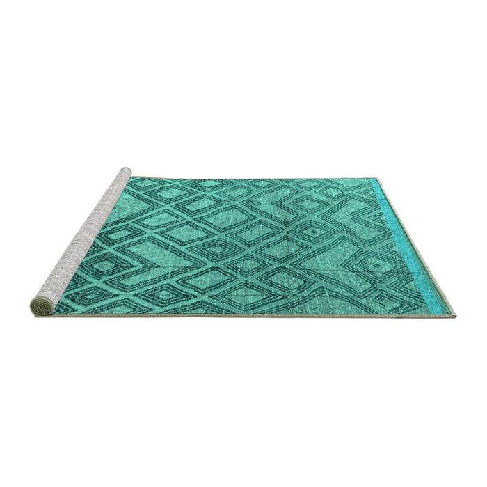 Sideview of Machine Washable Abstract Turquoise Modern Area Rugs, wshabs4309turq