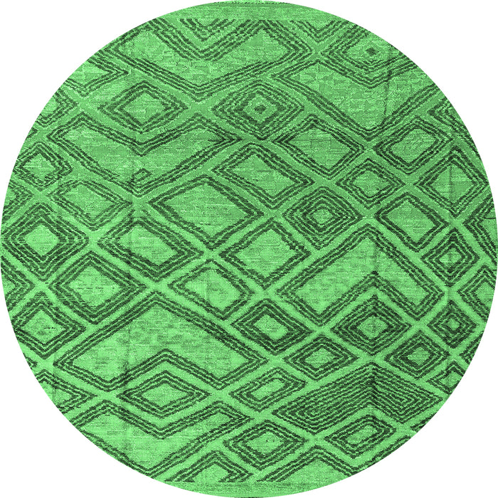 Round Machine Washable Abstract Emerald Green Modern Area Rugs, wshabs4309emgrn