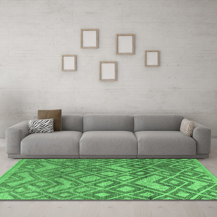 Machine Washable Abstract Emerald Green Modern Area Rugs in a Living Room,, wshabs4309emgrn