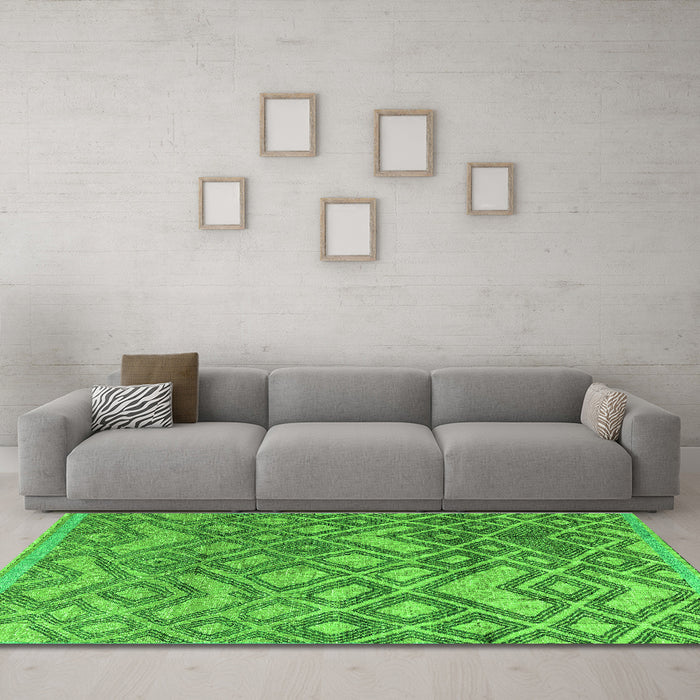 Machine Washable Abstract Green Modern Area Rugs in a Living Room,, wshabs4309grn