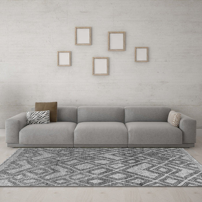 Machine Washable Abstract Gray Modern Rug in a Living Room,, wshabs4309gry