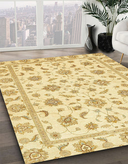 Abstract Yellow Oriental Rug in Family Room, abs430