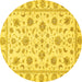 Round Machine Washable Oriental Yellow Traditional Rug, wshabs430yw