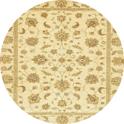 Round Abstract Yellow Oriental Rug, abs430