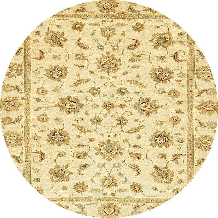 Round Abstract Yellow Oriental Rug, abs430