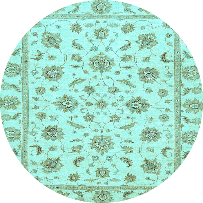 Round Machine Washable Oriental Light Blue Traditional Rug, wshabs430lblu