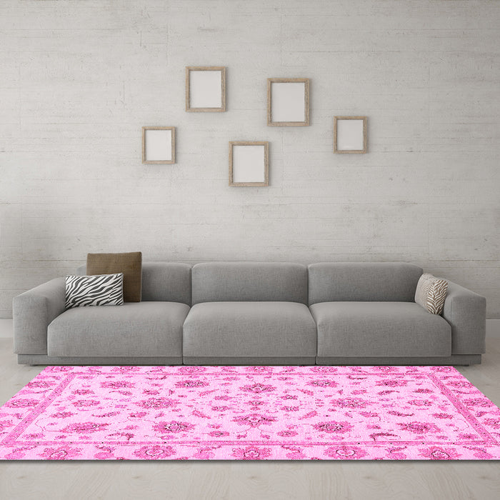 Machine Washable Oriental Pink Traditional Rug in a Living Room, wshabs430pnk