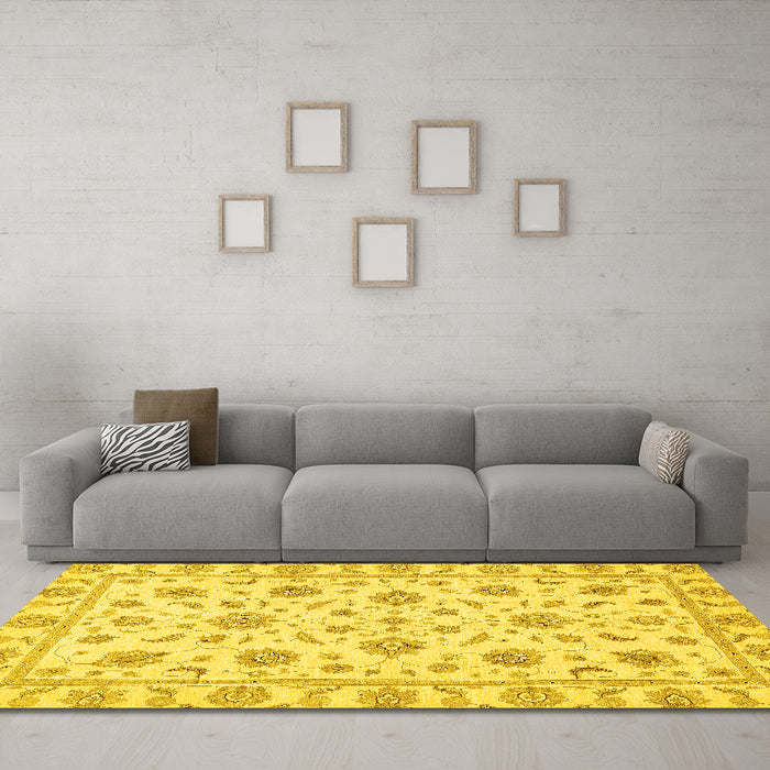 Machine Washable Oriental Yellow Traditional Rug in a Living Room, wshabs430yw