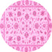 Round Machine Washable Oriental Pink Traditional Rug, wshabs430pnk