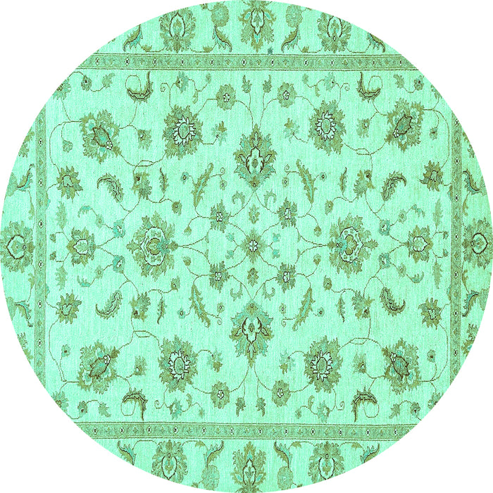 Round Machine Washable Oriental Turquoise Traditional Area Rugs, wshabs430turq