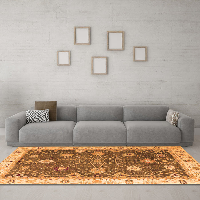 Machine Washable Oriental Orange Traditional Area Rugs in a Living Room, wshabs4310org