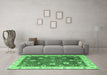Machine Washable Oriental Emerald Green Traditional Area Rugs in a Living Room,, wshabs4310emgrn