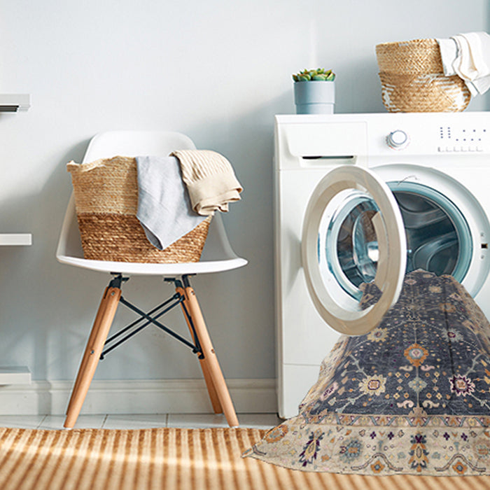 Machine Washable Abstract Carbon Gray Rug in a Washing Machine, wshabs4310