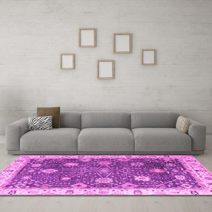 Machine Washable Oriental Pink Traditional Rug in a Living Room, wshabs4310pnk