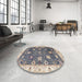 Round Abstract Carbon Gray Oriental Rug in a Office, abs4310