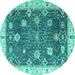 Round Machine Washable Oriental Turquoise Traditional Area Rugs, wshabs4310turq