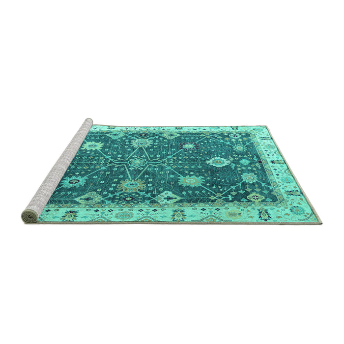 Sideview of Machine Washable Oriental Turquoise Traditional Area Rugs, wshabs4310turq