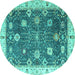 Round Oriental Turquoise Traditional Rug, abs4310turq