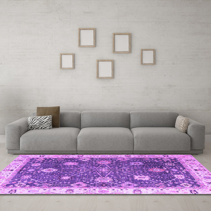 Machine Washable Oriental Purple Traditional Area Rugs in a Living Room, wshabs4310pur