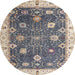 Round Abstract Carbon Gray Oriental Rug, abs4310