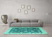 Machine Washable Oriental Turquoise Traditional Area Rugs in a Living Room,, wshabs4310turq