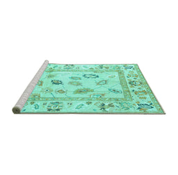 Sideview of Machine Washable Oriental Turquoise Traditional Area Rugs, wshabs4311turq