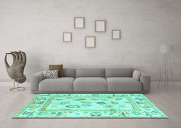 Machine Washable Oriental Turquoise Traditional Area Rugs in a Living Room,, wshabs4311turq