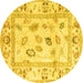 Round Machine Washable Oriental Yellow Traditional Rug, wshabs4311yw