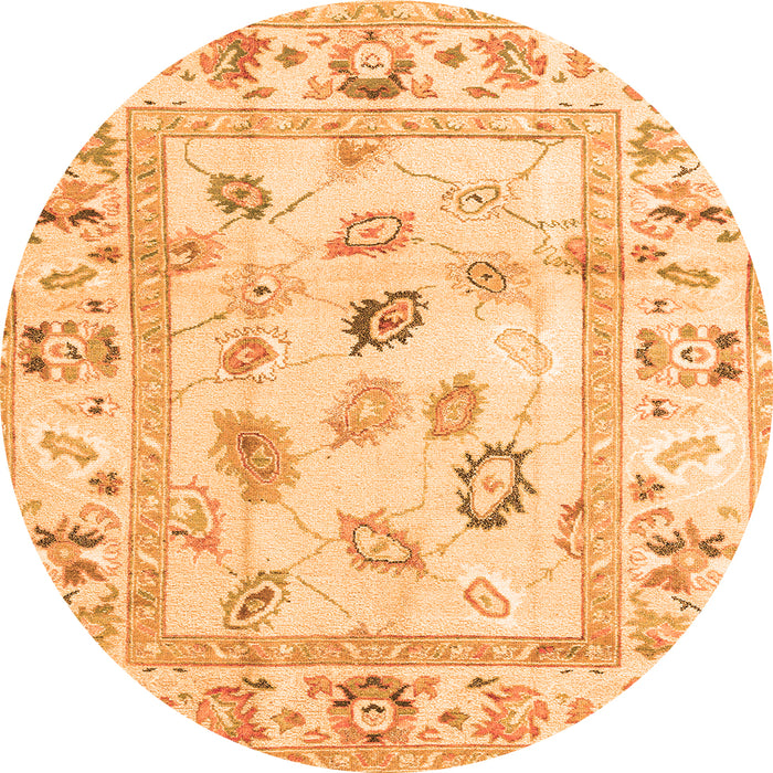 Round Machine Washable Oriental Orange Traditional Area Rugs, wshabs4311org
