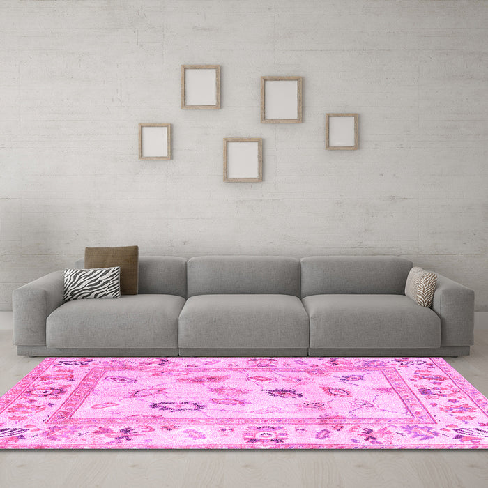 Machine Washable Oriental Pink Traditional Rug in a Living Room, wshabs4311pnk