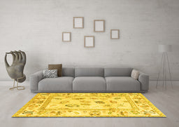 Machine Washable Oriental Yellow Traditional Rug in a Living Room, wshabs4311yw
