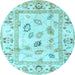 Round Machine Washable Oriental Light Blue Traditional Rug, wshabs4311lblu