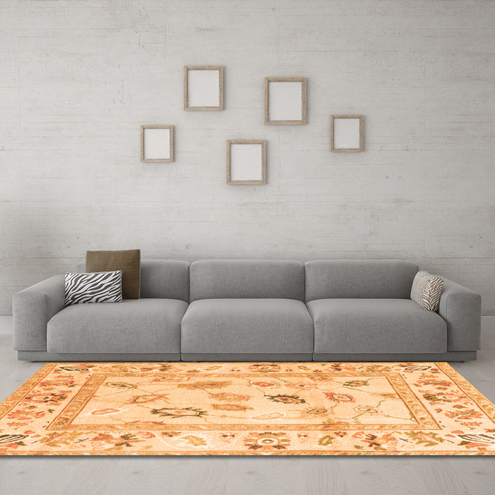 Machine Washable Oriental Orange Traditional Area Rugs in a Living Room, wshabs4311org